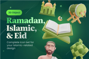 20款高级阿拉伯伊斯兰穆斯林斋月节主题3D图标Icons设计素材合集