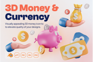 Blender模型 20款卡通趣味质感金钱硬币货币3D图标Icons设计素材合集