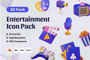 10款高级影视娱乐卡拉OK唱歌音乐3D插图图标Icons设计素材合集