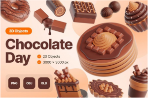 20款卡通趣味巧克力蛋糕糕点主题3D图标Icons设计素材包
