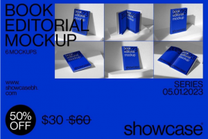 6款高级硬皮精装书籍画册封面设计展示贴图PSD样机模板素材