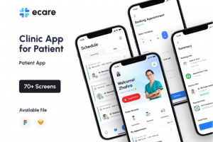70+屏医疗在线就诊医院挂号软件APP界面设计Figma&Sketch模板素材