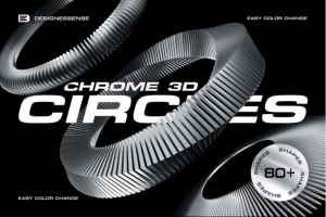 82款高级未来科幻工业风3D金属镀铬抽象几何图形圆形PNG免抠图设计素材
