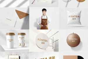 16款高端咖啡厅奶茶店品牌VI智能贴图样机logo提案展示效果PS设计素材