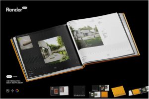 6款时尚逼真硬皮精装书籍画册封面设计展示贴图PSD样机模板合集