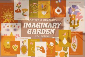 时尚创意花园植物花卉装饰海报纺织品面料布料图案手绘插图插画AI矢量设计素材
