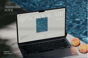 时尚苹果MacBook Air M2笔记本电脑屏幕演示贴图PSD样机模板