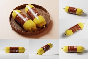 10款超大塑料牛肉火腿香肠包装设计展示效果图PSD样机模板