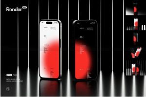 6款时尚工业黑化风苹果手机iPhone 14 Pro屏幕作品集展示贴图PSD样机模板