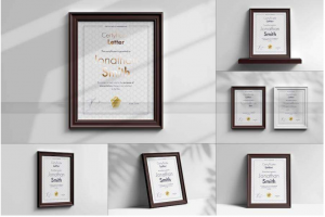 6款逼真获奖奖状荣誉证书称号证书设计展示贴图PSD样机模板