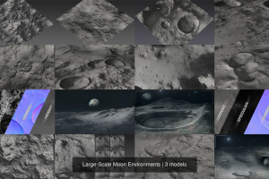一套低多边形大型月球环境3D模型，Blend、FBX、OBJ、STL格式，带1K、2K、4K和8K分辨率纹理贴图