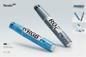 时尚逼真胰岛素笔医疗注射器设计展示效果图PSD样机模板