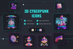 30款未来科幻反乌托邦赛博朋克AI智能插图3D图标Icons设计素材