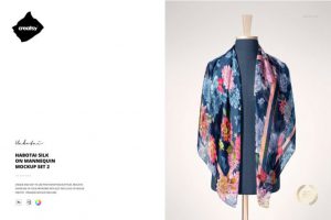 5款时尚真丝丝绸围巾纱巾印花图案设计展示效果图PSD样机模板
