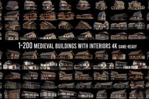 200款古老中世纪房屋3D建筑模型，Blend、FBX格式带4K PBR纹理贴图