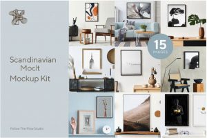 15款斯堪的纳维亚北欧风室内艺术品相片海报展示相框样机模板套件