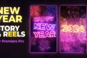 PR模板-烟花粒子爆炸2024新年快乐竖屏动画小片头素材