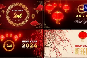 AE、PR、FCPX、达芬奇模板-中国风喜庆新年祥云灯笼宣传片头动画