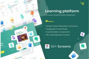 60+屏儿童小学在线教育学习课程软件APP界面设计Figma模板套件