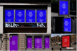 6款时尚欧美风城市街头招贴海报广告牌标牌设计PS展示效果图样机模板