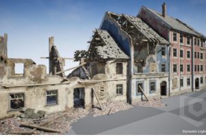 战争地震摧毁废墟楼房房屋UE模型