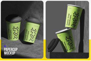 时尚一次外卖咖啡纸杯设计展示贴图PSD样机模板素材