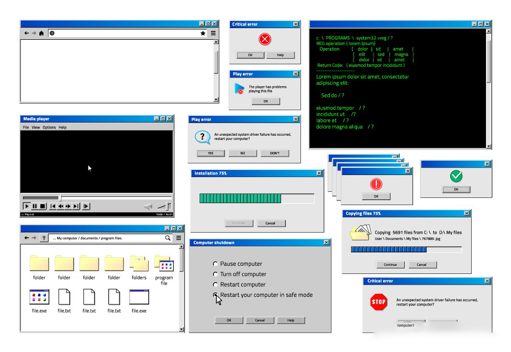 电脑Windows98风格系统弹出窗口框警告图标文件夹eps矢量弹窗素材_琦美素材库,让您的设计少走弯路~