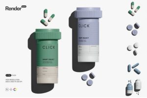 6款时尚药物保健品胶囊药丸药片塑料包装瓶设计展示效果图PSD样机模板