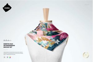时尚人体模型真丝丝绸围巾纱巾印花图案设计PS展示贴图样机模板