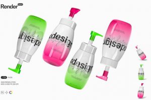 时尚洗手液按压泵塑料瓶包装瓶外观设计展示贴图PSD样机模板