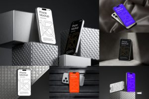 10暗黑工业风苹果iPhone 15 Pro作品集设计展示贴图PSD样机模板