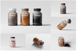10款逼真胶囊药丸透明塑料瓶设计展示PS智能贴图样机模板