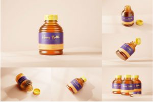 10款逼真食品蜂蜜塑料包装瓶设计展示效果图PSD样机模板