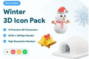 15款高级冬季冬天雪人服装3D插图图标Icons设计素材