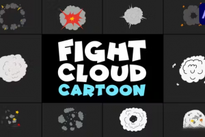 AE模板-活力漫画风格有趣的战斗云和爆炸卡通烟雾动画元素