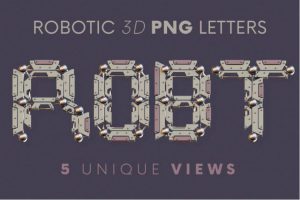逼真赛博朋克工业风机器人金属3D立体字母数字符号PNG免抠图设计素材