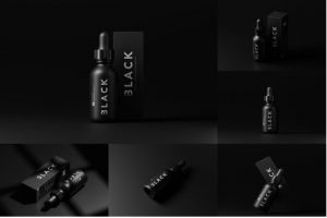 10款暗黑风化妆品药物滴管瓶包装盒设计展示效果图PSD样机模板
