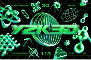113款未来科幻赛博朋克蒸汽波复古Y2K几何风3D立体图形图标PNG免抠图设计素材