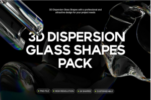 25款透明玻璃水晶抽象艺术3D图标图形PNG免抠图设计素材合集
