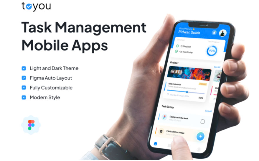 30+屏项目进度任务管理移动应用程序APP用户界面设计Figma模板套件_琦美素材库,让您的设计少走弯路~