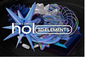 320款3D立体全息镭射金属质感抽象艺术几何图形PNG免抠图设计素材