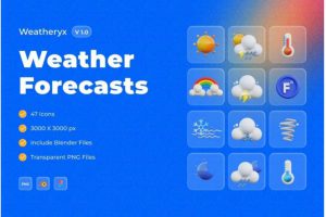47款气象预告天气预报APP网站界面设计3D图标Icons设计素材包