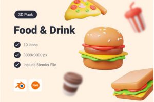 10款卡通趣味饮料美食汉堡3D插画图标Icons设计素材包