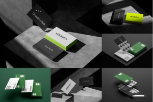 12款工业风个人商务名片卡片设计展示贴图PSD效果图样机模板素材