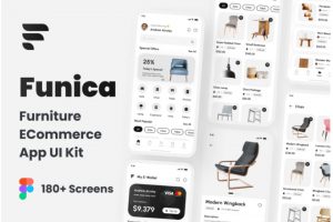 180+屏双配色家具在线购买电子商城APP用户界面设计Figma模板套件