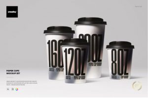 6款时尚一次性外卖咖啡奶茶果汁纸杯设计展示效果图PSD样机模板