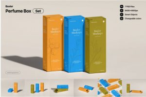 7款时尚香水产品包装纸盒外观设计展示PS贴图样机效果图模板素材