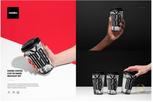 9款时尚手持一次性咖啡奶茶冷热饮杯纸杯包装设计展示效果图PSD样机模板