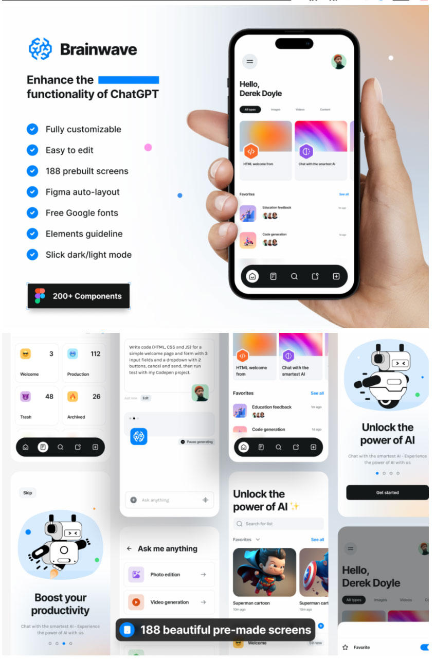 双配色Ai人工智能聊天机器人ChatGPT社交APP用户界面设计Figma模板素材_琦美素材库,让您的设计少走弯路~