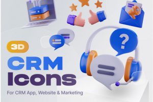20款现代时尚CRM系统数据库客服服务销售信息统计3D插图图标Icons设计素材